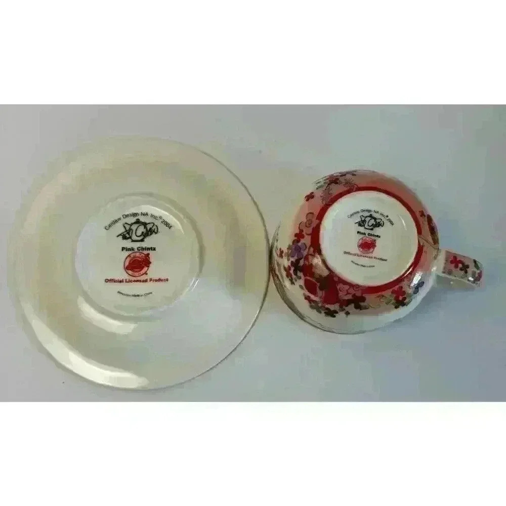 2004 PAUL CARDEW TEA FOR ONE PINK CHINTZ RED HAT SOCIETY CUP & SAUCER - Picture 7 of 10